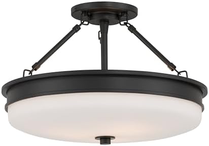 Minka-Lavery Halora 15.25" 3-Light Semi-Flush Mount - Dark Matte Black with Etched Opal Glass (Bulb Not Included)