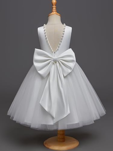 Flower Girl Dress Tulle Satin Pearls Knee Length A-Line First Communion Dresses for Girls Wedding Princess Ball Gown4