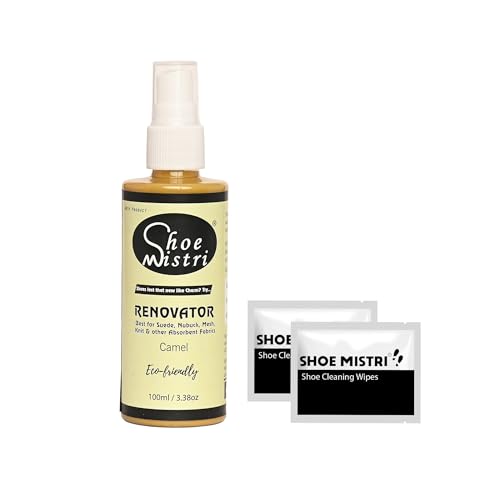 Shoe Mistri Shoe Renovator and Shoes Cleaning Wipes Liquid Shoe Polish Spray Shoe Shine Color Suitable for Suede Nubuck Canvas Knit and most other absorbent Fabrics (Camel)