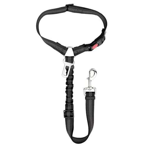 Viwind Hunde Autogeschirr, verstellbares 2-in-1-Design, reflektierende Streifen und stoßdämpfende Kordel. Universalschnalle passend für alle Hundegrößen und alle Automodelle. (Schwarz)