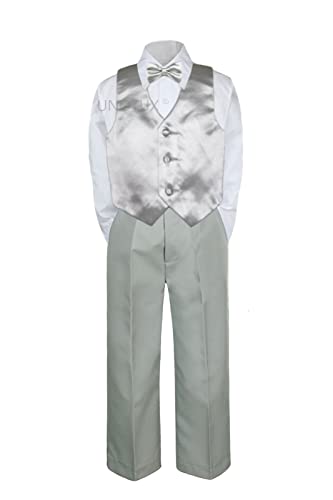 4PC Shirt Gray Pants Vest & Bow tie Set Baby Boy Toddler Kid Formal Suit Sm-7