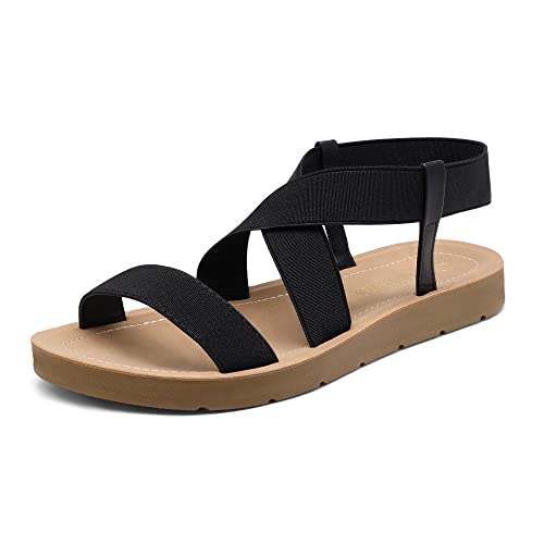 DREAM PAIRS Women's Open Toe Elastic Ankle Strap Flat Summer Sandals 8 Black-1