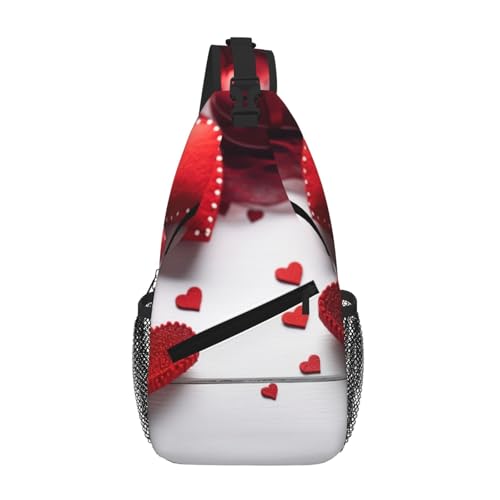 Handmade Red Hearts Printed Cross Chest Bag Diagonally Chest Messenger Bag