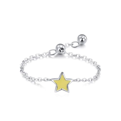 Bague de fiançailles argent 925 ajustable avec sa chaîne étoile élégante