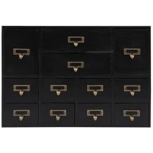 Apothecary Cabinet with 12 Drawers, Library Card Catalog Cabinet with Metal Handles, Home Office Wooden Storage Box Curio Cabinet Tea Organizer for Desktop Organizer, Black