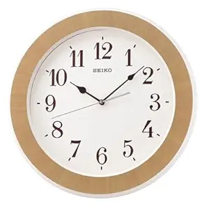 Seiko Classic Round Brown Wooden Case (Maple Veneer) English Numbers Analog Wall Clock for Home, Living Room, Office, Gifts (Size: 39.5 x 5.4 x 39.5 CM | Weight: 1335 grm)