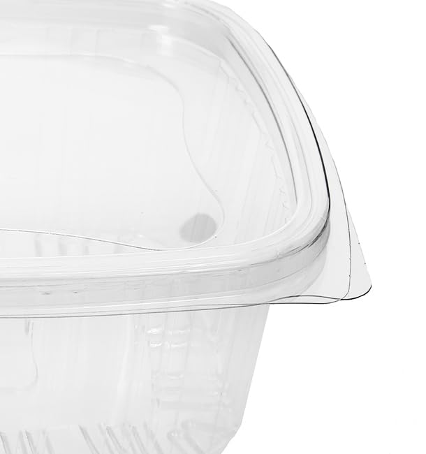 50 Envases de Plástico PET con Tapa Bisagra, 2000ml, Transparente, Tapa Abatible, Reciclable, Desechable, Tarrina para Comidas, Take Away, Comida para Llevar.