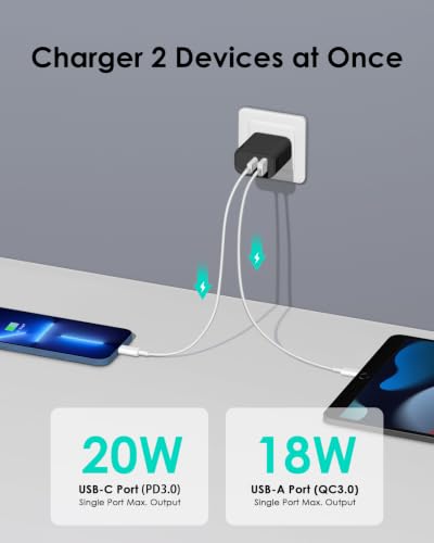 Image of [4 Pack] USB C Charger Block Fast Charging Multiport Adpater [PD 20W USB-C & QC 3.0 USB-A Port] for iPhone 17 /16 /15 /14 /13 /12 /11 /X /9, iPad, Galaxy, Google & More [Black]