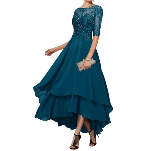 Lace Mother of The Bride Dresses for Wedding Tea Length Chiffon 1/2 Sleeve Formal Dresses for Women Wedding Guest