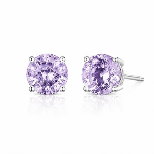 925 Sterling Silver Purple CZ Stud Earrings for Women Birthstone Jewelry - image 1