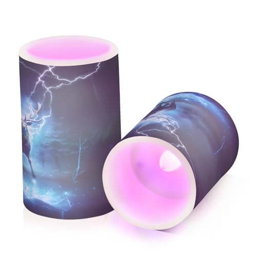 Image of ALAZA Deer Night Flickering Flameless Candles Battery Operated with Remote Timer,Tea Light Candles LED Pillar Votive Candles Set of 2 for Outdoor Indoor Decorations