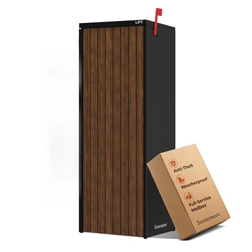 Stonemore Aspen USPS Compatible Mailbox, Classic Black/Walnut Package Mailbox, Anti-Theft Locking Parcel Drop Box for Porch, Large Mailbox for Packages, Weather-Sealed Powder Coated Steel