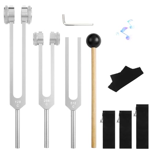 XPJBKC Tuning Forks for Healing, 128Hz, 256Hz, 512Hz Body Weighted Tuning Fork Medical for Chakra Healing Sound Therapy, Aluminum Alloy Tuning Fork Set Frequency Healing Devices Meditation Tools