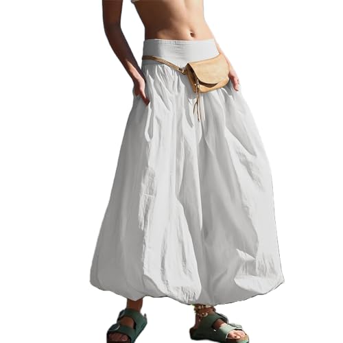 PDLCVD Summer Y2k Bubble Maxi Skirt for Women Casual Elastic