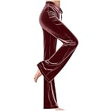 Womens Velvet Pants Dressy High Waisted Comfy Velour Trousers Pant Fashion Casual Yoga Loungewear Winter Women Clothes Wine 3X