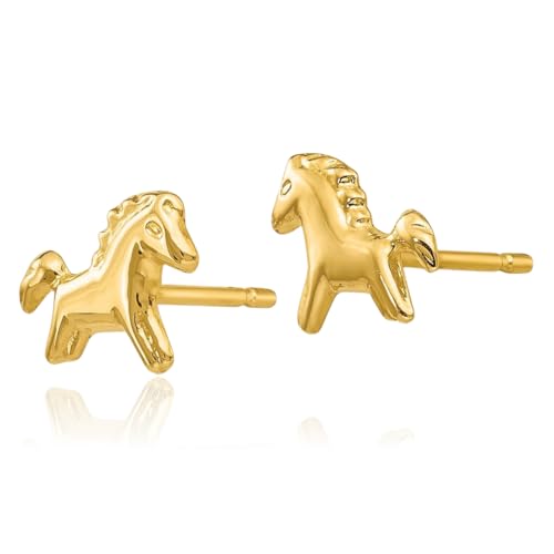14K Solid Yellow Gold Horse Head Studs Animal Lover Equestrian Earrings3
