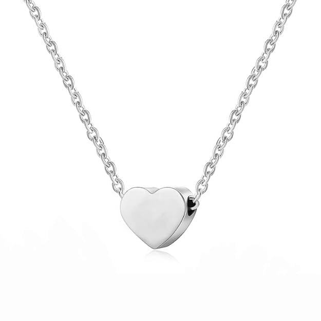 Inites Sterling Love Heart Choker Necklace Simple Small Mini Heart Pendant, Tiny Heart Charm Pendant Locket Necklace With Clavicle Chain for Women's and Girl's-picture-11
