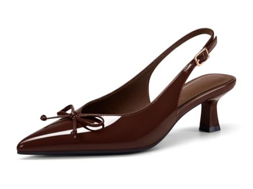 Image of Coutgo Womens Slingback Kitten Low Heels Dress Shoes Closed Pointed Toe Bow Tie Slip on Office Work Pumps