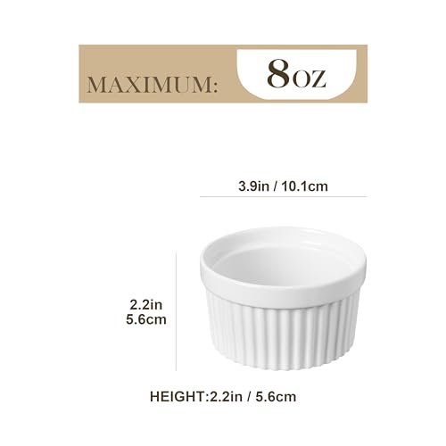 MALACASA Ramekins 8 oz Oven Safe, Porcelain Creme Brulee Ramekins Pudding Custard Cups Ceramic Souffle Dishes Ramakan Ramiken Ramicans Baking Bowls Set of 6, White, Series Ramekin-Dish by MALACASA - Image 2
