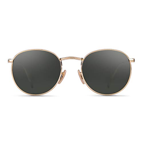 GIFIORE Small Round Polarized Sunglasses for Women Men Classic Vintage Retro Circle Metal Frame Shades Small Face Sun Glasses UV400 Protection (Gold Frame Green Lens)