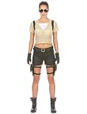 DEGUISE TOI   Déguisement de guerrière sexy femme   Haut   Short   2 Mitaines   Ceinture   2 Portes revolver   Taille Unique (40)   Noir   Déguisements adultes   100% Polyester   Lavage à la main
