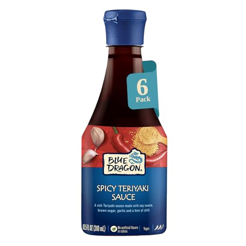 Blue Dragon Spicy Teriyaki Sauce - 10.5oz (Pack of 6) - No Artificial Colors Or Flavors - Made With Soy Sauce & Red Chili - Vegan Dipping Sauce - Ideal For Fish, Chicken, Beef, Marinades & Stir Fries