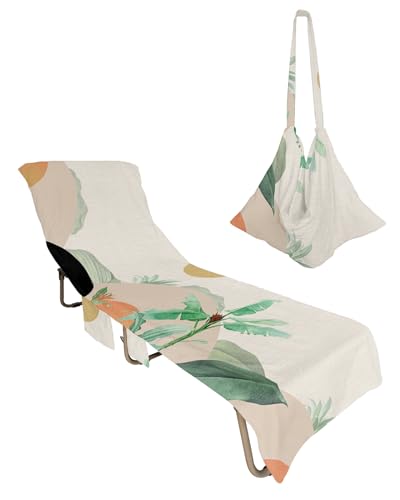 Boho Geometric Beach Lounge Chair Towel Cover, Soft Chaise Lounge Towel with Side Pockets Patio Pool Chairs Cover for Beach/Pool Sunbathing 29x85 Summer Botanical Middle Century Abstract Rustic