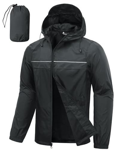 SWISSWELL Mens Breathable Mesh Lined Rain Jacket & Coats, Packable Lightweight Waterproof Hooded Windbreaker for Golf Hiking Dark Grey 5XL