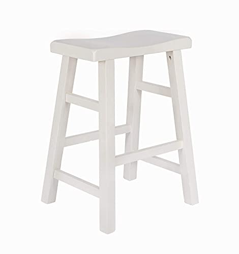 Ehemco Heavy-Duty Solid Wood Saddle Seat Kitchen Counter Height Barstools, 24 Inches, Antique White, Set Of 3 #TOP3