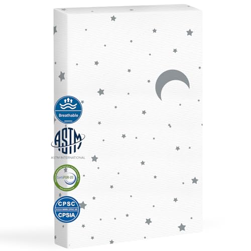 Casusv HM-2023MY04-02-PCM 38 Inchx26 Inch Pack And Play Mattress For Baby And Toddlers - Breathable Pack N Play Mattresses Dual Sided Use Inner Core Thick Removable Cute Star Washable Cover cover