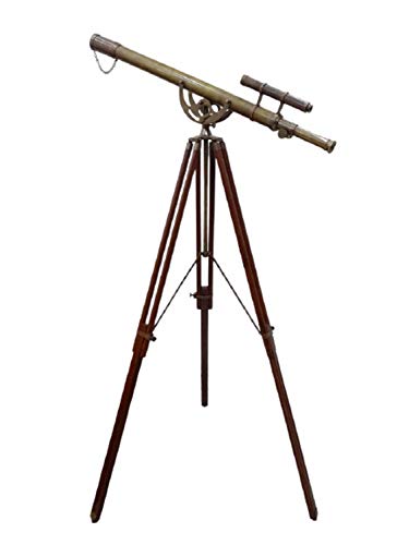 Nautical Brass Spyglass Marine Old Antique Telescope with Brown Tripod Stand Rustic Vintage Home Decor Gifts