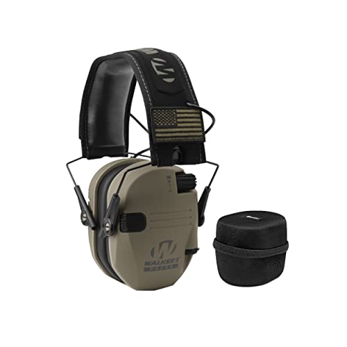 Walker's Game Ear Razor Slim Electronic Lightweight Shooting Hunting Range Hearing Protection Muffs (FDE Patriot Version) Bundle with Protection Case (2 Items) - Walkers Game Ear