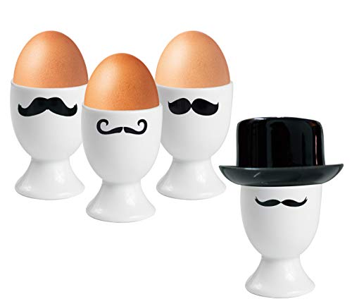 Cestash Egg Cups for Soft Boiled Eggs - Ceramic Egg Cups for Hard Boiled Eggs - Black and White Stylish Egg Servers - Set of 4 - Thumbnail 7