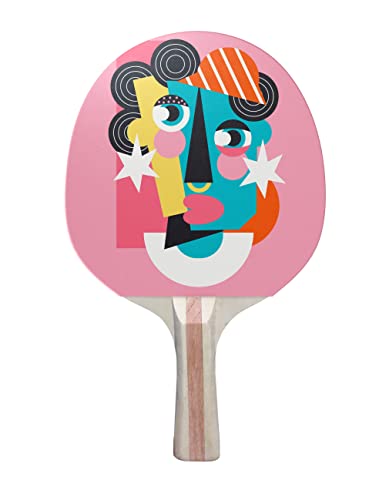 TigerTail Sports Face Art Colorful Design Ping Pong Paddle, Premium 5 Ply Table Tennis Racket (Black on Back)