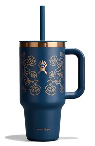 Image of Hydro Flask 32 Oz Travel Tumbler with Handle, Lid and Straw - Insulated Stainless Steel in Western Dark Blue