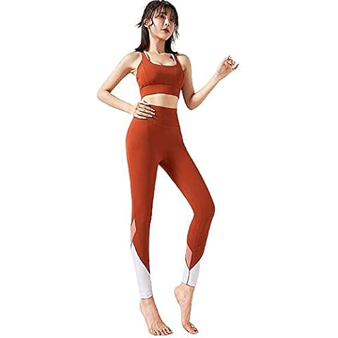 Workout Yoga Outfits for Women 2 Piece Set Gym Seamless High Waisted Leggings with Sports Bras Tracksuit Set D,M Cover