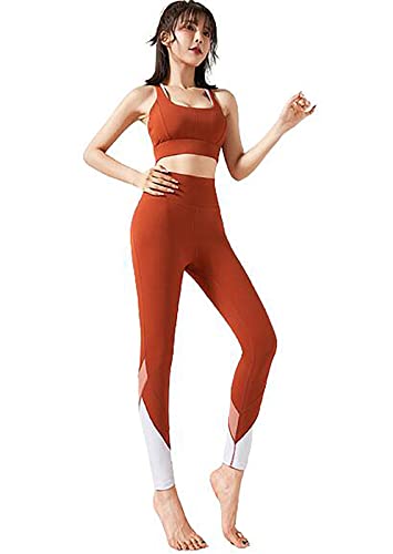 LETIAN Tenues De Yoga D'entraînement Pour Femmes Ensemble 2 Pièces Gym Leggings Taille Haute Sans Couture Avec Ensemble De Survêtement De Soutien-Gorge De Sport D,M Cover