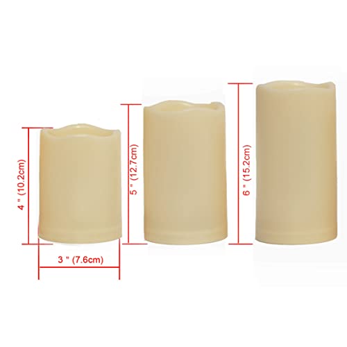 Flameless Outdoor Candles-Flickering Battery Operated Waterproof Plastic Resin Led Pillar Candles With Remote And 2/4/6/8 Timer For Decorative Light (Ivory, Set Of 3, D: 3" X H:4"/5"/6") #TOP1