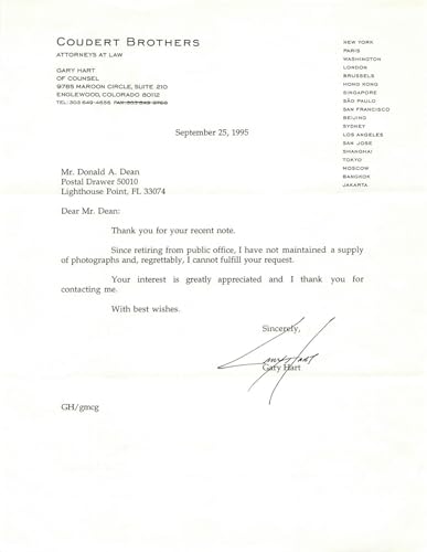 Gary Hart Senator of Colorado Politician Signed Autograph Letter PSA DNA j2f1c - College Cut Signatures