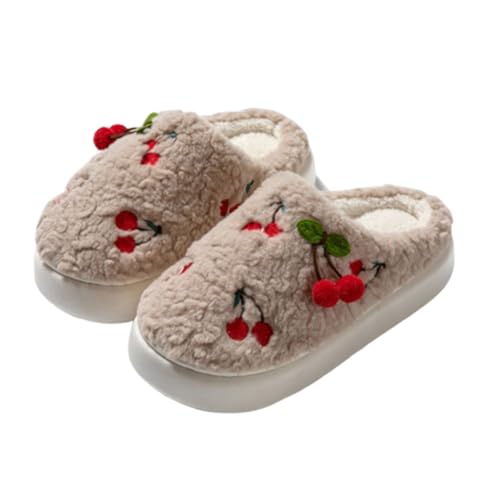 Cute Cherry Shape Slippers for Women Indoor Outdoor Memory Foam Soft Warm Cozy Fuzzy Bedroom Non-slip House Shoes Christmas Gift