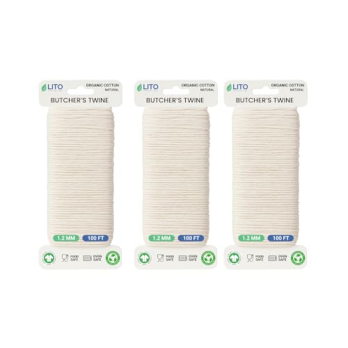 Image of LITO LINEN AND TOWEL 100% Cotton Twine Macrame Thread | Natural Cotton String for Cooking, Baking, Wrapping, Crafts, DIY Garden Decor & Gift Packaging (Natural, 11 PLY - 100 FT (3Pack))