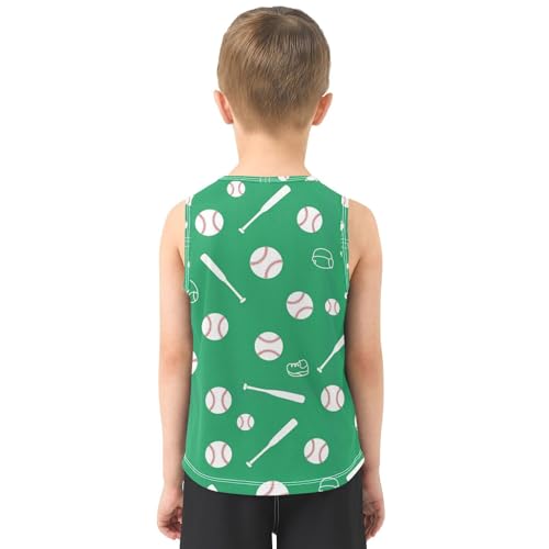J JOYSAY Cartoon Baseball Bat Green Boys Tank Top Sleeveless Muscle Shirts Quick Dry Workout Active Sport Kids T-Shirts 3-15T3
