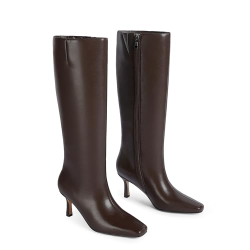 Knee High Boots Mid Heeled Sexy Boot Square Toe and Side Zipper Design Fashion Dress Tall Boots