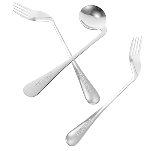 GARVALON 1 セット 肘 フォーク スプーン 斜め 食事 スプーン カトラリー 身体 者用 右手 斜め 金属製 フォーク 高齢者 スプーン 給餌 斜め スプーン 適応型 カトラリー 幼児 フ