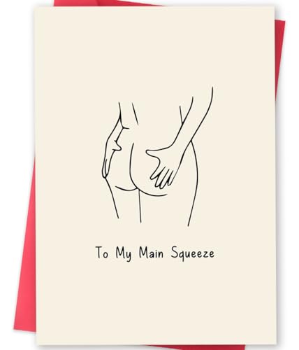 MOROLURU Funny Anniversary Card for Boyfriend, Girlfriend, Husband or Wife – “To My Main Squeeze” Romantic Naughty Love Card – Minimalist Line Art Design for Valentine’s Day, Birthday