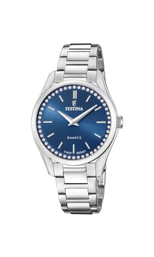 Festina Montre Femme Analogique Acier Inoxydable 316L Argenté - Quartz - Verre minéral Haute résistance - Étanche 5 ATM F20583/3 - Mademoiselle