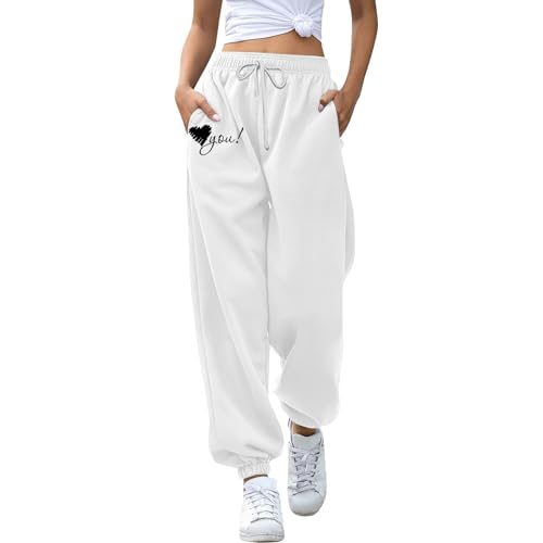 XUEJIANN Dam, gravidmode, byxor, träning, hög midja, yogabyxor, med fickor, danskjol med byxor, dam, Vit, XL