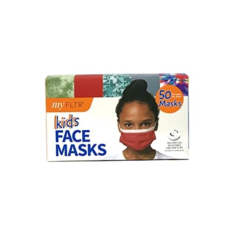 MY FLTR Kids Designed Face Masks Right Sized for Kids Adjustable Ear Loops 95% Filtration Including 20 Adjustable Ear Loops (10 Masks Per Designed) 50 Masks Cover