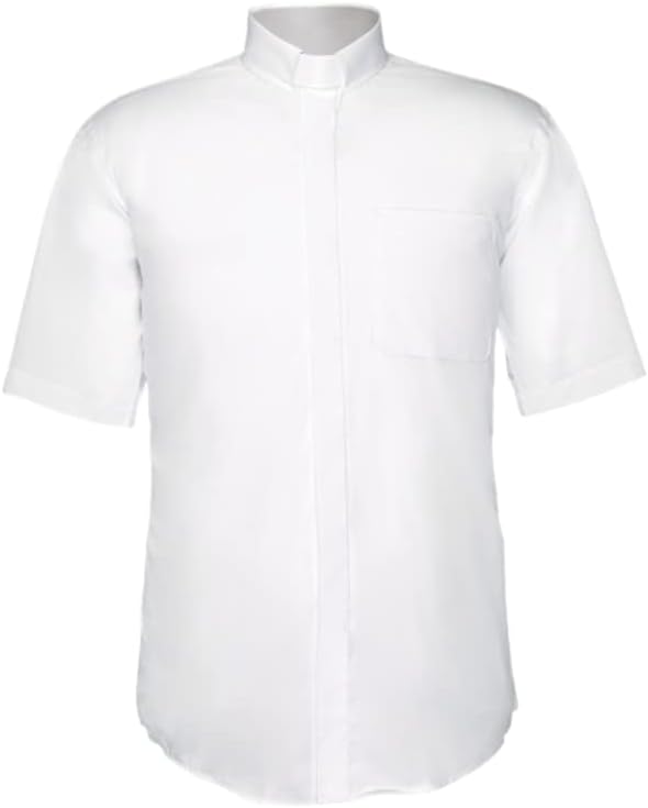 Regular and Big and Tall Short Sleeve Clergy Shirts Tab Collar to Size 24 Neck in Black, Purple, and White (White, 20)