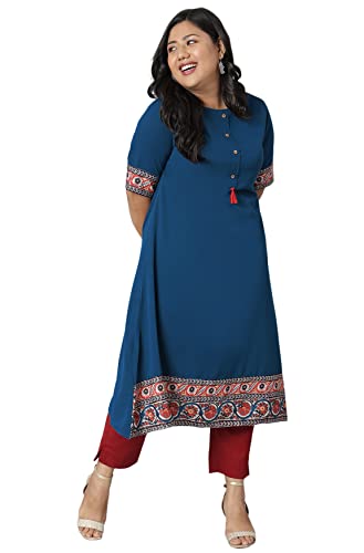 Image of XL LOVE - By Janasya Women's Plus Size Poly Crepe Floral Print Aline Kurta